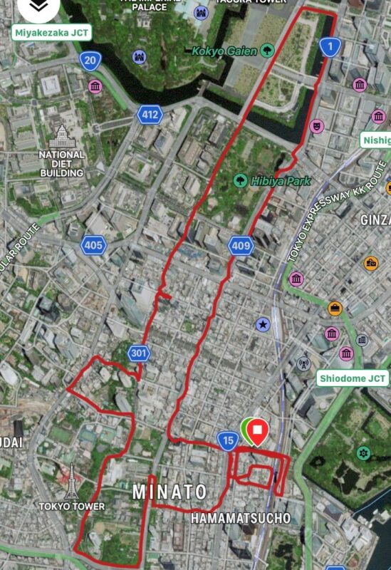 ナイトランニングしたコースの地図